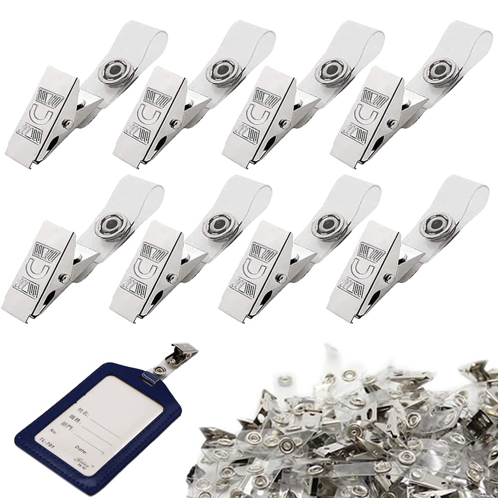 50 PCS Badge Clips Crocodile Style ID Card Holder Clip with Clear PVC Strap Metal Badge Holder Clip Stationery Office Supplies for ID Cards Name Tags Work Badge Holders