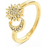 Nawflue Cubic Zirconia Rings for Women Non Tarnish, 18K Gold Plated Dainty Stackable CZ Cross Moon Star Clover Leaf Open Ring, Eternity Wedding Band Rings Jewelry, Christmas Gifts