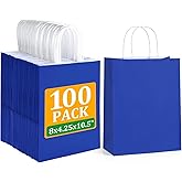 BagDream Royal Blue Gift Bags Medium Size 8x4.25x10.5 Kraft Blue Paper Bags with Handles Bulk 100Pcs for Wedding, Party Favors, Business, Retail, Grocery Paper Gift Sacks