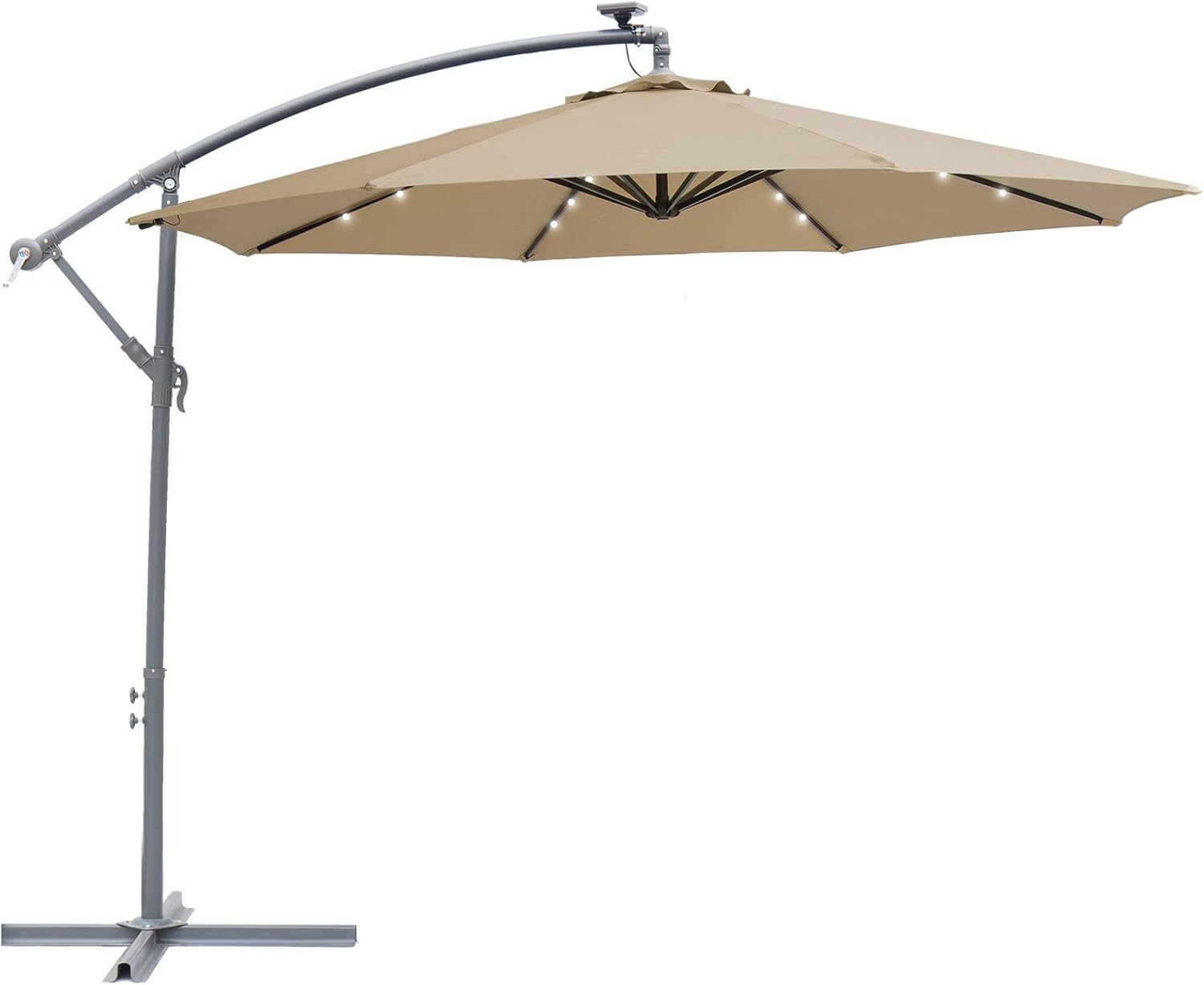 Amazon Com Sunbrano 10ft Solar Power Led Outdoor Cantilever Patio Umbrella Offset Crank Hanging Umbrella With 32 Led Lights 8 Ribs Taupe Garden Outdoor