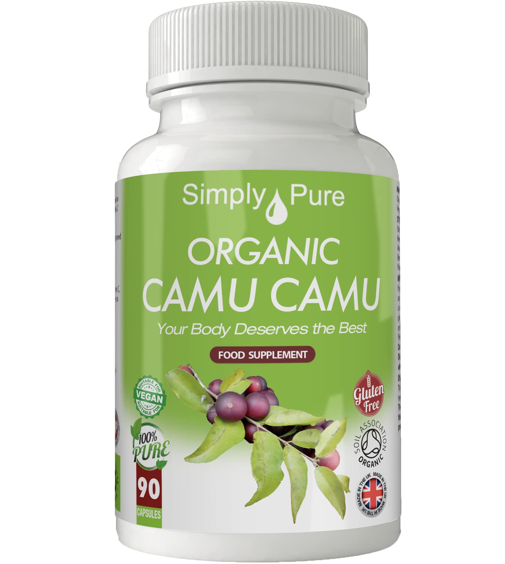 Simply Pure Organic Camu Camu for Immune Support & Collagen Boost | 500mg Capsules x 90 | 100% Pure Soil Association Certified | Gluten Free | GM Free | Vegan