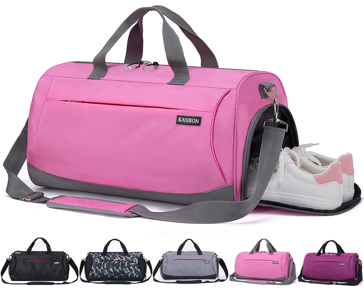 Sports Gym Bag with Shoes Compartment and Wet Pocket, Travel Duffle Bag for Men and Women (Pink)