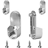 HDbonemu 4Pcs 15mm x 30mm Oval Closet Rod End Supports | Wardrobe Brackets Zinc Alloy Closet Rod Holders with Rear Facing 6.5mm Pins (Single Hole) Silver