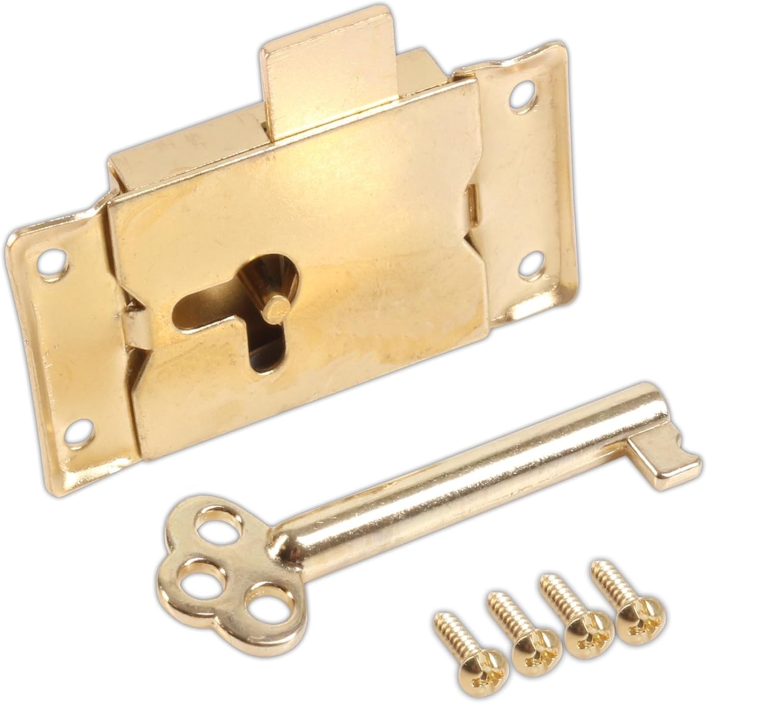 Merriway BH02168 Wardrobe Cabinet Cupboard Drawer Surface Lock and Key, 63mm (2.1/2 inch) Brass
