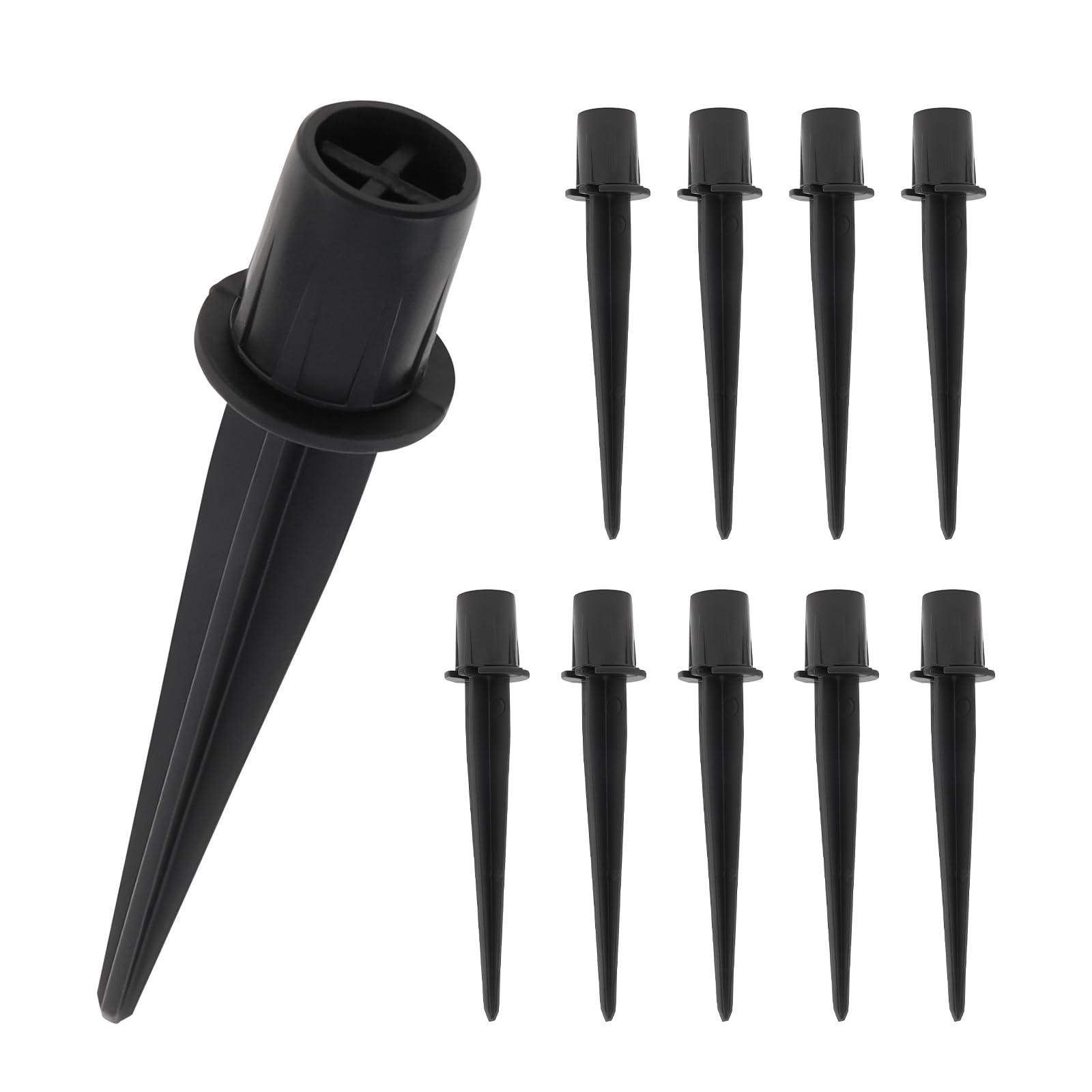 Photo 1 of RTNLIT Metal Solar Light Stakes Replacement, Outdoor Ground Spikes for Garden Landscape Yard Pathway Patio Lamp Pole, 0.75 x 5.3 inch (Pack of 10, Black)