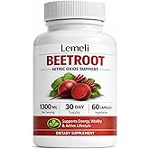 Lemeli Beetroot Capsules 1300mg Per Serving, Plant-Based Beet Root Extract Supplement, Antioxidant-Rich Superfood Formula, Daily Energy &amp; Active Lifestyle Support, 60 Capsules (1)