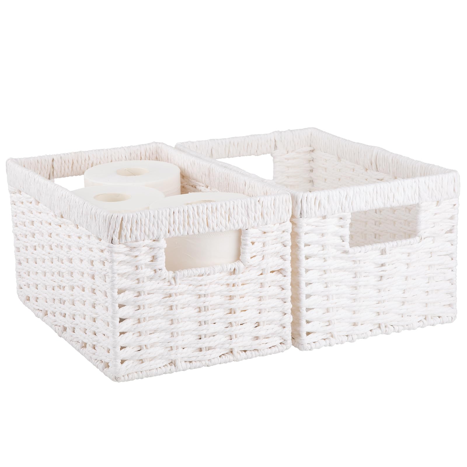 Photo 1 of ***ONLY ONE***
OIAHOMY Wicker Baskets, Paper Rope Storage Baskets for Organizing with Built-in Handles, 2 Packs-Brown
