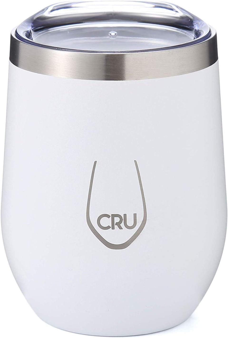 CRU Vacuum Insulated Wine Tumbler With Lid 12oz. White Stemless Stainless Steel Wine Glass, Adult Sippy Cup, Sweat Free, Powder Coated, Gift Tumblers for Wine, Coffee, Cocktails, Slushies