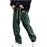 Verdusa Men's Track Pants Straight Leg Acitve Streetwear Elastic Waist Parachute Pants with Pockets