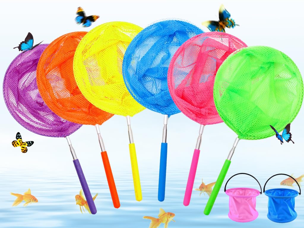 Hitopin 6PCS Children Fishing Net Butterfly Telescopic,Telescopic Butterfly Net Set,Extendable Fishing Net,Kids Telescopic Butterfly Net,Bugs Insect Small Fish Outdoor Beach Garden Activities