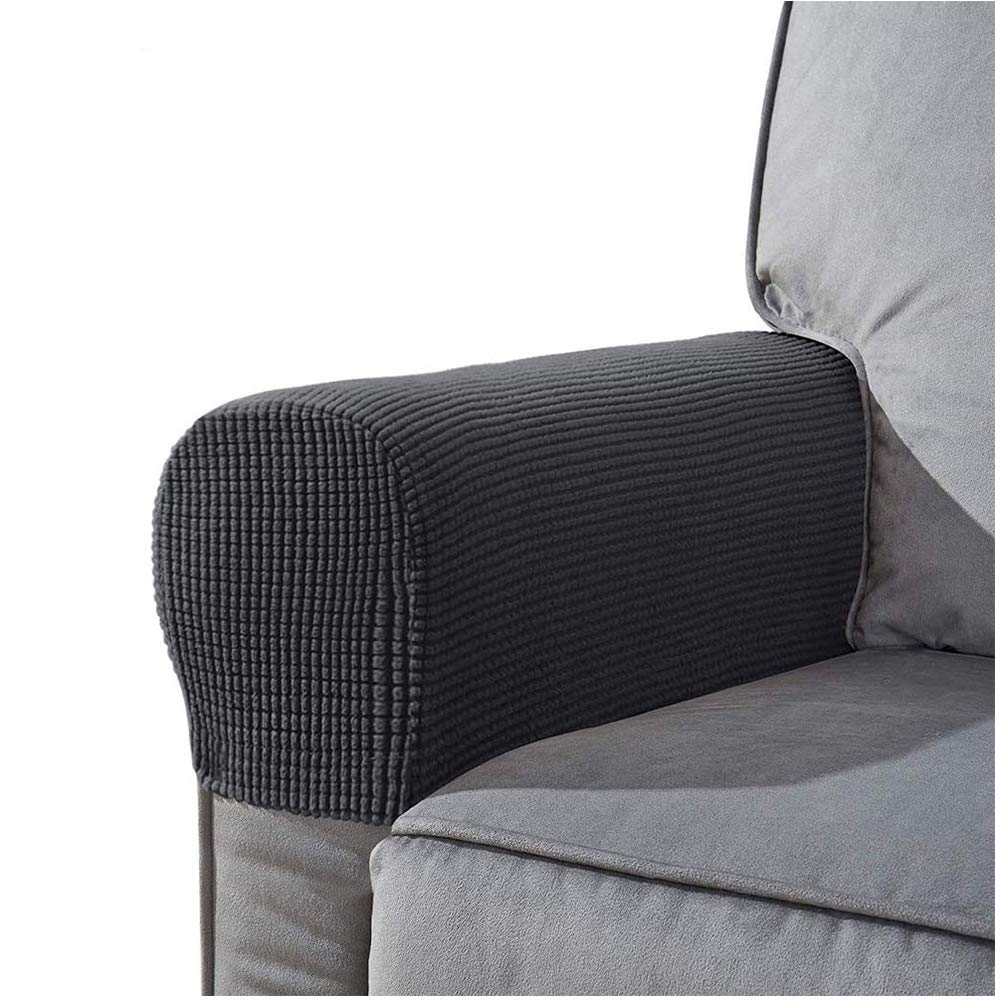 NEKOSUKI Arm Rest Covers Set, Set of 2 Stretch Armchair Covers for Arms, Spandex Polyester Sofa Arm Caps Non Slip Armrest Covers for Chairs Furniture Protector (Gray)