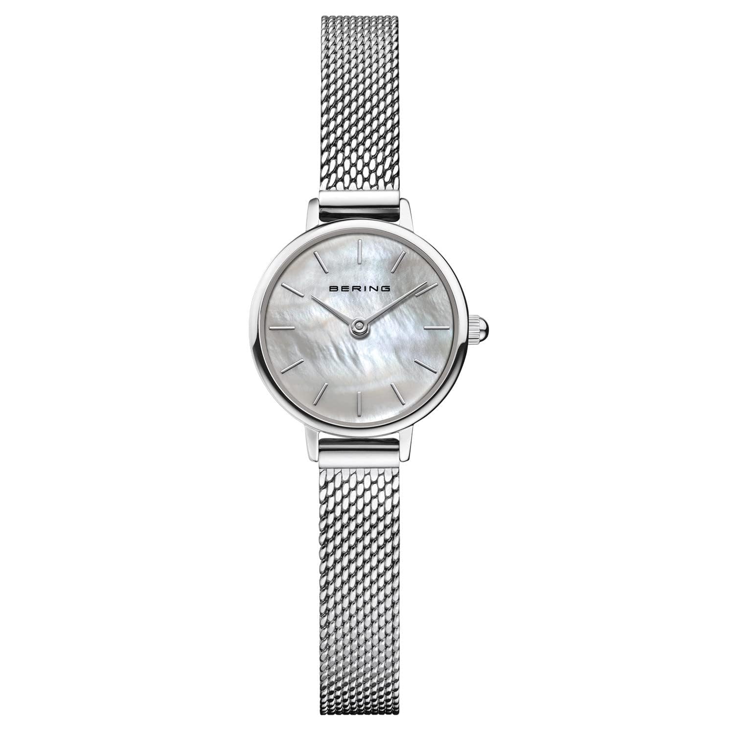 BERING Women's Quartz Watch, 22 mm Silver Stainless-Steel Case and White Dial, Milanese Strap, Sapphire Crystal, 3 ATM, 11022-004