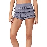 Women Hollow Out Crochet Knit Shorts Ruffled Layered Pleated Tiered Summer Fall Beach Music Festival Shorts