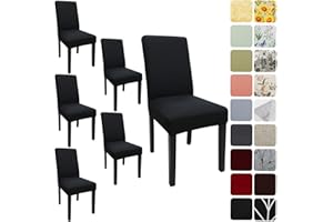 Keyroal Dining Room Chair Covers Set of 6, Stretch Solid Color Parsons Chair Slipcovers Spandex Removable Washable Kitchen Chair Protector Cover for Dining Room, Hotel, Ceremony(Black)