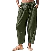 SRWERES Women's Capri Pants Wide Leg Harem Palazzo Pant Drawstring Casual Cropped Trousers with Pockets