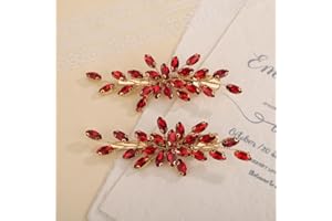 Teyglen Red Rhinestone Bridal Hair Clips Crystal Wedding Hair Barrette for Women Decorative Hair Accessories Jewelry Sparkly Crystal Hair Piece (Red)