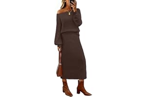 MEROKEETY Women's 2025 Fall Fuzzy 2 Piece Outfit Winter Long Sleeve Off Shoulder Pullover Top Midi Skirt Matching Lounge Sets
