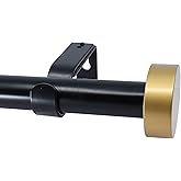 Meriville 1-Inch Diameter Single Window Treatment Curtain Rod, Vico End Cap Finial (28"-48", Black with Gold finial)