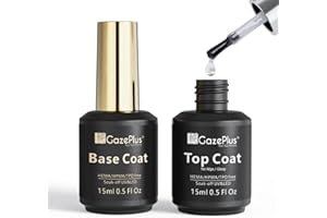 GAZEPLUS 2 Pcs 15ml No Wipe Gel Top Coat and Base Coat Set, Hema-free Shiny & Long Lasting Base Top Coat Finish Nail Art Design Manicure Gifts for Women Gel Nail Polish Professional Nail Salons