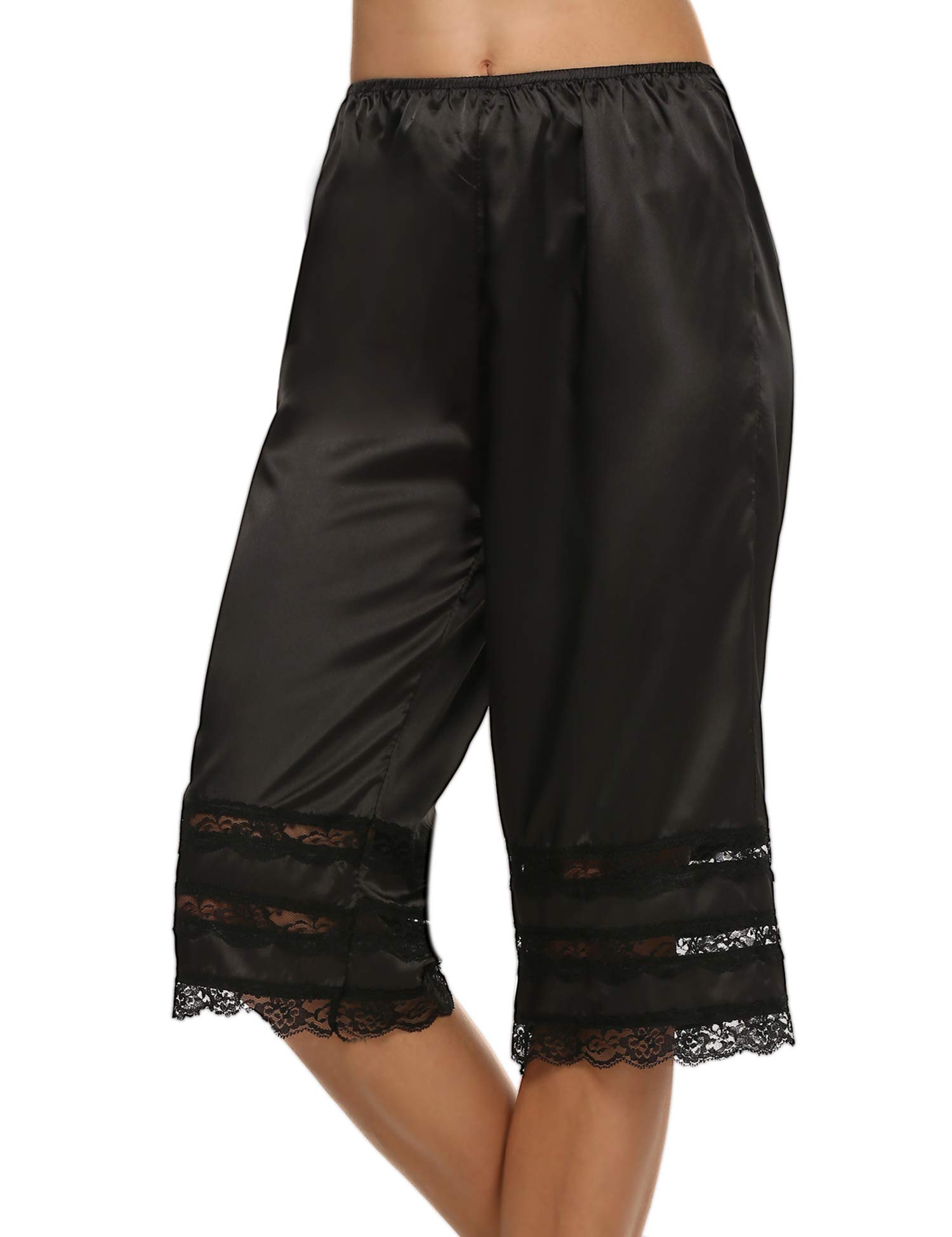 Women Snip-it Pettipants Satin Culotte Half Slip Bloomers with Lace Edge S-XXL