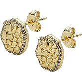 14K Gold Plated Nugget Earrings For Men，Cubic Zirconia Earrings Studs Gold，Unisex Round Roung Textured Cookie Nugget Stud