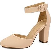 DREAM PAIRS Women's High Heel Ankle Strap Closed Toe Chunky Wedding Pumps Shoes