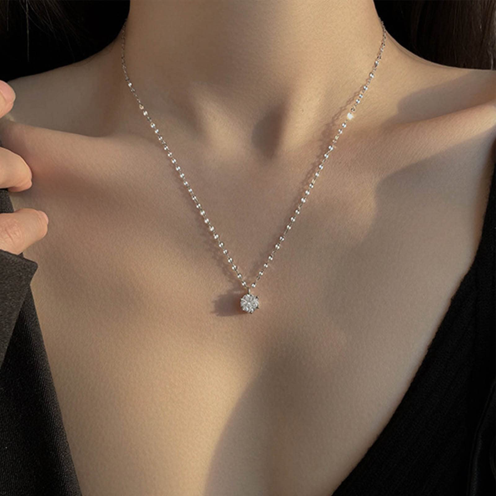 Yienate Dainty Wedding Crystal Necklace Choker Chain Silver CZ Rhinestone Pendant Necklace Elegant Bride Bridesmaid Crystal Filled Necklace Jewelry Gift for Women Girls