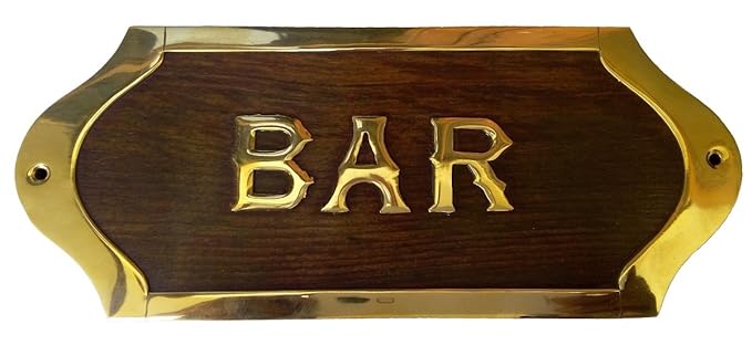 Kartique Wooden Brass Bar Name Sign Decoration for Personal Home Whiskey Wine Beer Coctail Party Alcoholic Friend Accessories