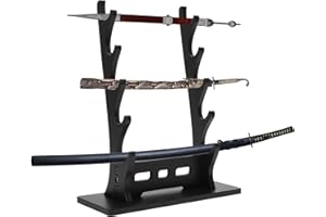 huyear Sword Stand Display 5 Tier,Black Katana Stand Table,Samurai Sword Holder Stand Desktop,Wood Sword Rack for Katana Sword Tanto Rapier Genji Hanging