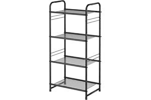GEORIS 4-Tier Heavy Duty Storage Rack with Shelf | Stylish Bathroom Shelf | Stackable Plant Stand Metal Shelving Unit | Perfect for Kitchen, Living Room, Balcony, Office | Black