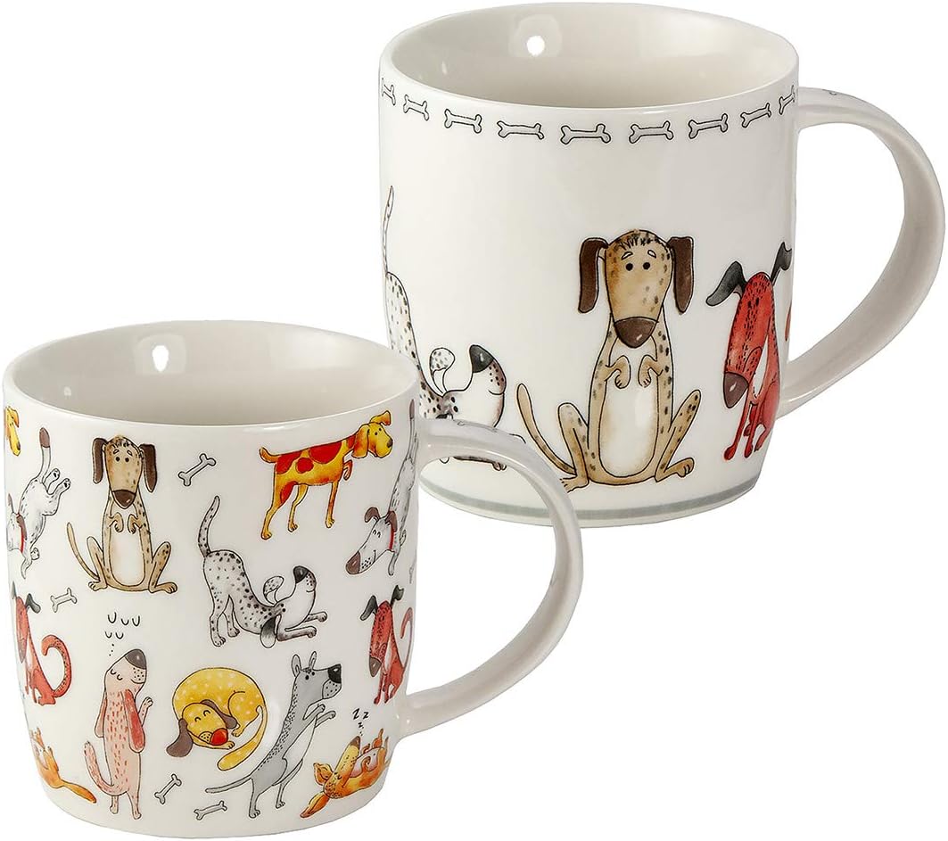 Set of 2 Dog Mugs for Hot Drinks, Tea and Coffee Cups in New Bone China