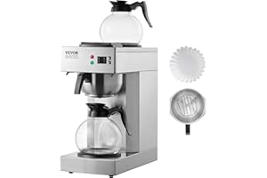 Uargd 12-Cup Commercial Drip Coffee Machine with Dual Glass Carafes and Warming Plates, Stainless Steel Pour-Over Brewer for 
