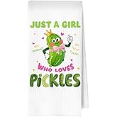 ERYBHKRTYH Funny Pickle Kitchen Towels - Pink Coquette Pickle Gifts Waffle Decorative Dish Towels, Foodie Gifts Hand Towel, Pink Bow Food Tea Towel, 16x24 Inches