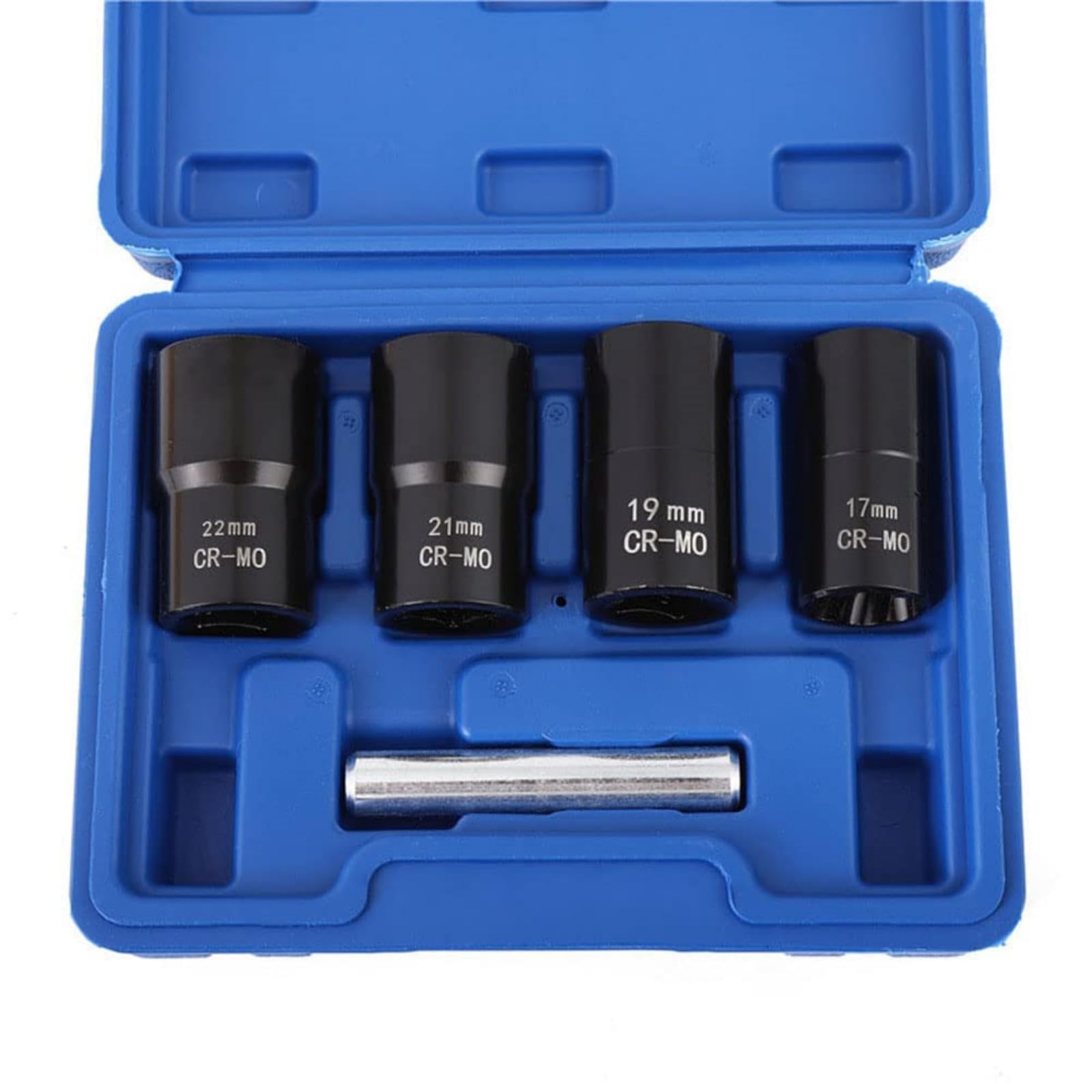 LSLANSOON 1/2” Drive Impact Bolt Nut Extractor Set, 5pcs Locking Wheel Lug Nut Remover Kit 17mm 19mm 21mm 22mm Twist Socket Tool Set Including a Punch Rod