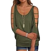 Miselon Women Cold Shoulder O-Neck Short Sleeve Loose Fit Summer Shirt Blouse Tops