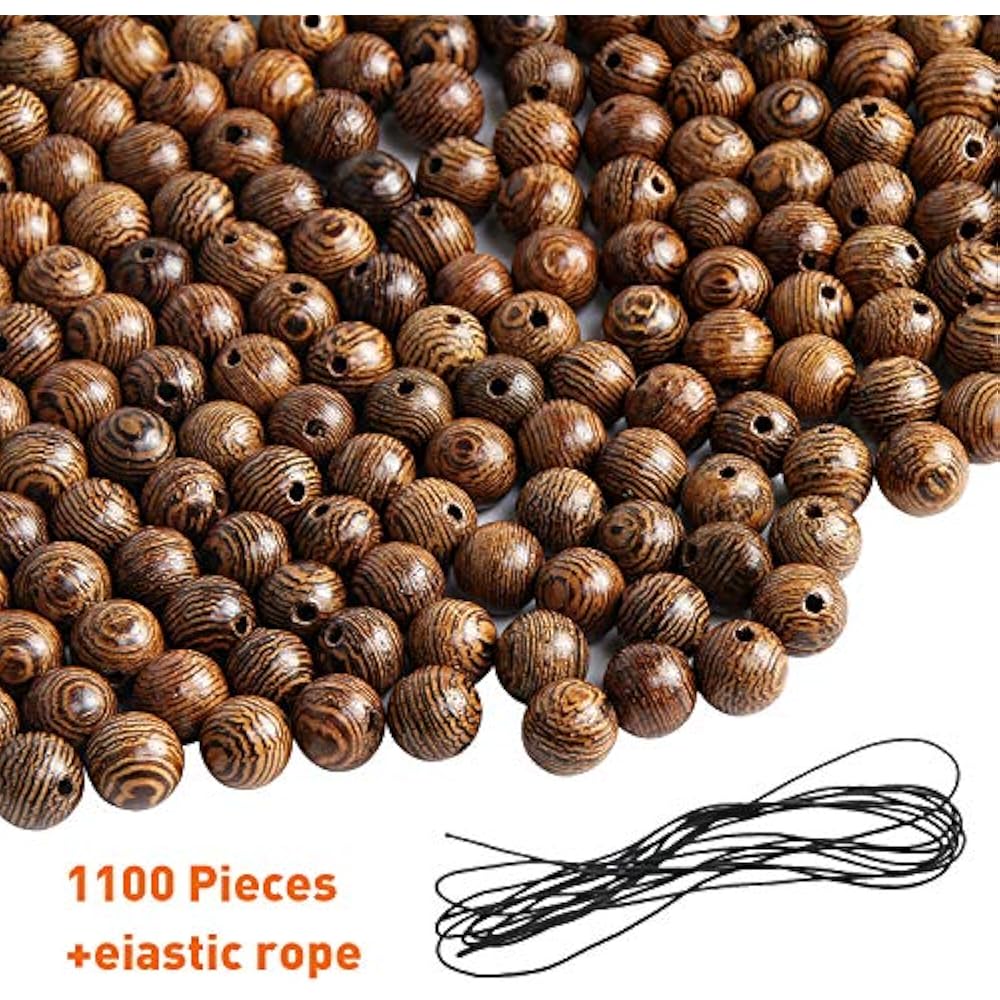 1100 PCS Wooden Beads For Crafts 8mm Dark Brown Natural Macrame Round