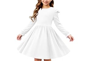 Teen Girls Dress Kids Ruffle Long Sleeve Dresses Flowy Swing Casual Dresses Twirly Skater Dresses A Line Party Gown