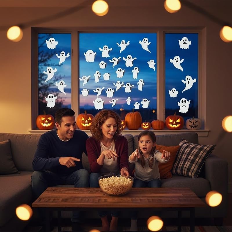 63 Peças Decoração de Fantasmas de Halloween Autocolantes 3D de Fantasmas de Halloween Brancos Ornamentos de Parede para Decorações de Parede Festa de Janela