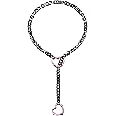 Blue Drop Lariat Y Shaped Necklace for Women Men Adjustable O-Ring Choker Pink Love Heart Slip Chain Cuban Necklace Punk Rock Gothic Jewelry