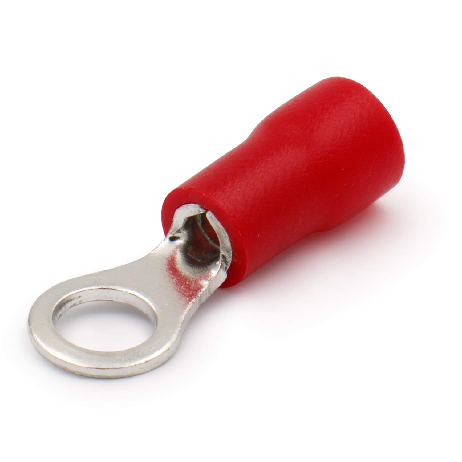 Heschen Ring Terminal Crimp Connectors Vinyl Insulated Wire Electrical Connector RV1.25-4S Stud size #8 for 0.5-1.5mm² (22-16 AWG) Red 100Pack