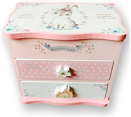 Amazon 木製 子供用 アクセサリー ケース ジュエリー ボックス 女の子 鏡付き おもちゃ 宝石箱 収納 Box 宝物 箱 うさぎ ケース ボックス おもちゃ