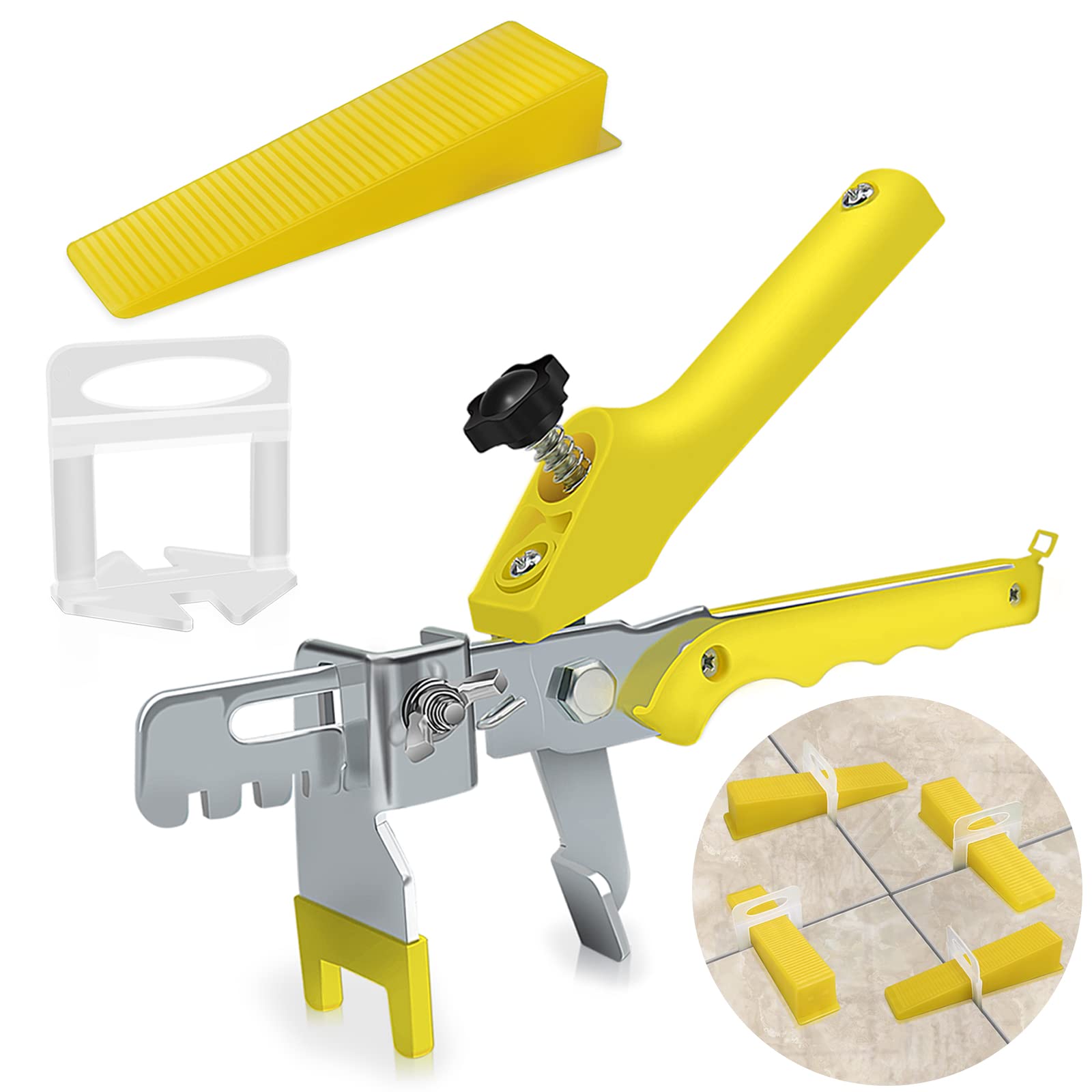 Tile Levelling System, 300 Pull tabs, 100 Reusable Wedges and Metal Pliers, Tile Laying Set for Tile Height 7-14 mm (1.5mm Kit (300+100+Plier)) — image 1