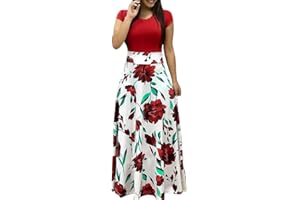 ADHOWBEW Maxi Dress for Women Plus Size Elegant Floral Print Short Sleeve Long Dress Casual O Neck Empire Waist Dress
