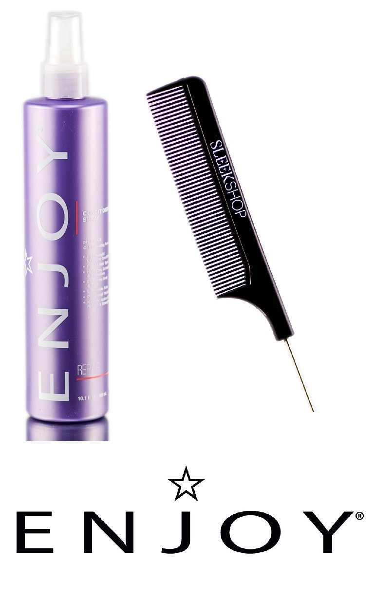 Enjoy Conditioning Spray (pH 3.5-4.5 Color Holding Formula Repair) Leave-in Detangler (with Sleek Steel Pin Tail Comb) (10 oz retail size)