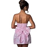 ZGMYC Jacquard Satin Homecoming Dress with Bow Elegant Strapless Mini Dress A Line Short Prom Dresses Party Gown