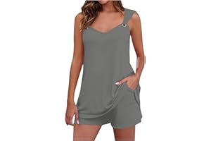 KICILVS Two Piece Sets for Women V Neck Sleeveless Tank Tops with Pocket Shorts Dressy Cute Summer Short Sets 2 Piece Outfits