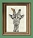 Giraffe Art Print Giraffe with Butterfly illustration beautifully upcycled dictionary page book art print