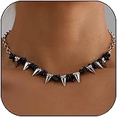 EDWTG Gothic Choker Necklace for Women Men Punk Spike Necklace Goth Raven Skull Necklaces