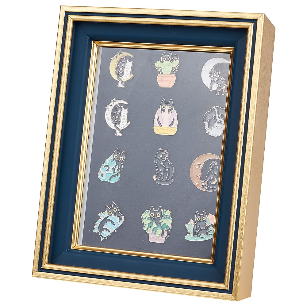 OLYCRAFT Gold Pin Display Shadow Box Medal Display Shadow Box 17x5.3x22cm Pin Collection Display Frame with Clear Window Enamel Pin Display Frame for Military Medals Jewelry Pin Collectibles