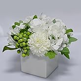 LADADA Flower in Ceramic vase, Artificial Hydrangea Flower Arrangement and vase Home Decoration Artificial Flower (White)